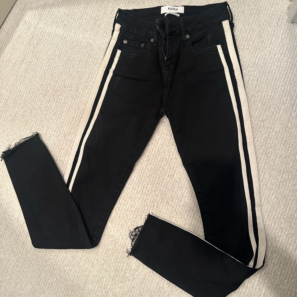 Pistola Women's Skinny Jeans in Black with White Stripes